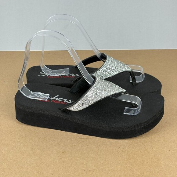 Skechers Cali Vinyasa Yoga Foam Platform Thong Sandals Womens 8 Jeweled Silver - Picture 3 of 10